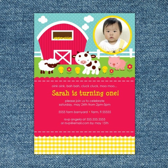 Barnyard Farm Animals Custom Printable Photo Invitation Il_570xn