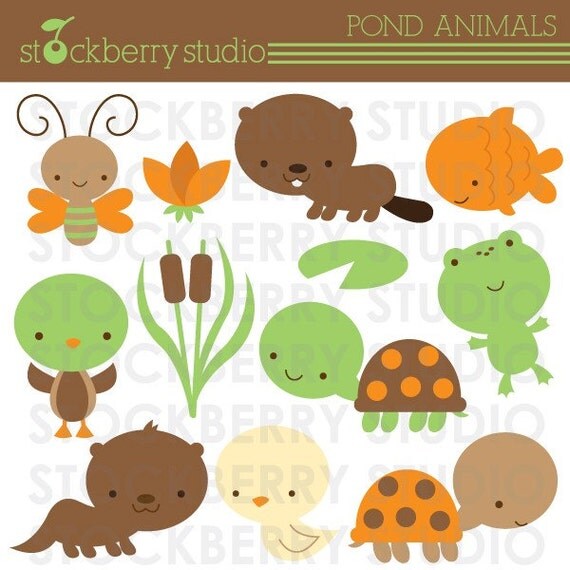 Items similar to Frog and Turtle Clipart Set - Pond Animals Personal