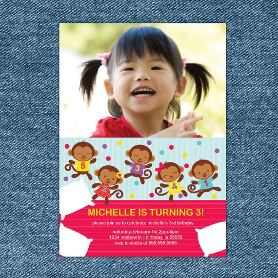 Five Little Monkeys Birthday Printable Invitation - Monkey Birthday Party - Monkey 1st Birthday - 1st Birthday Invitation - First birthday Il_570xn