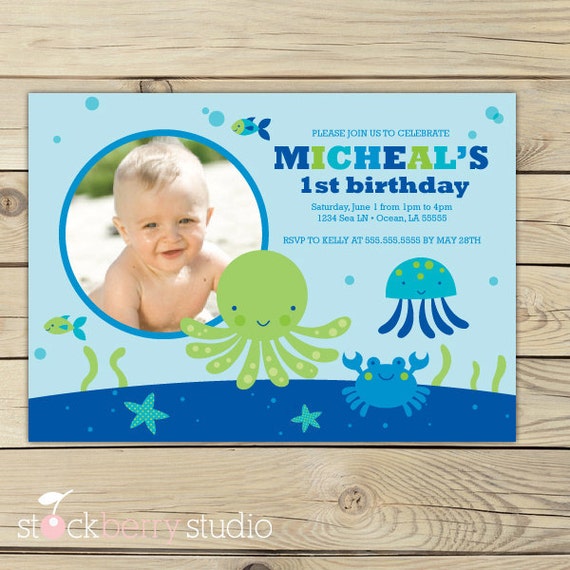 Blue Sea Printable Photo Birthday Party Invitation party 5x7 invitation Il_570xn