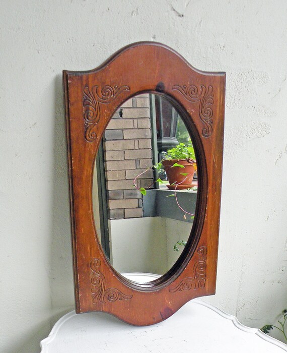 SALE Handsome Vintage Mirror Carved Wood Frame Long