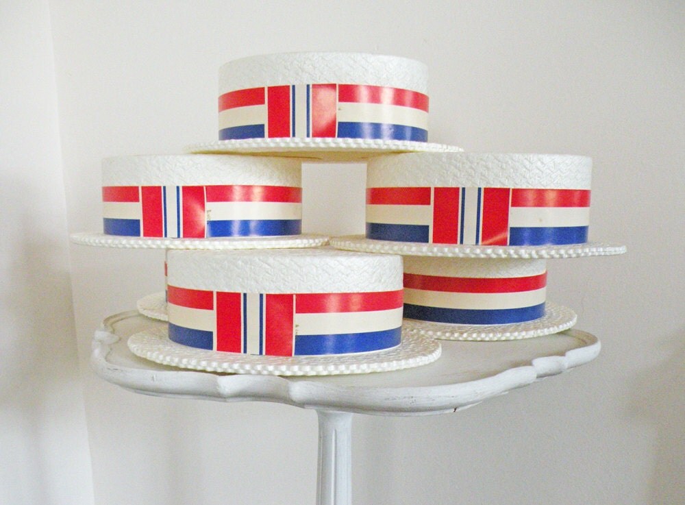 Vintage Styrofoam Skimmer Hats Patriotic Political With Red