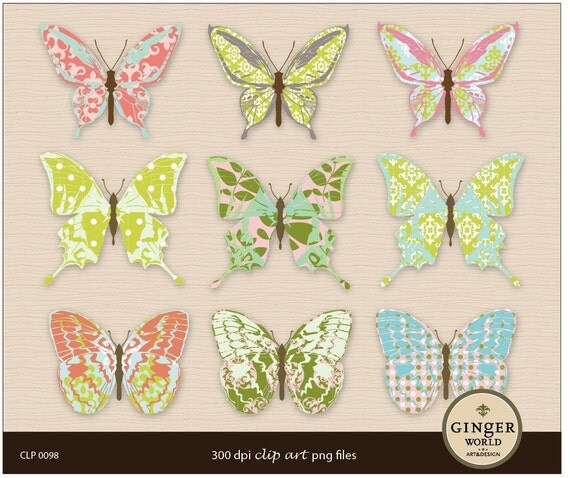 Items similar to Butterfly clip art, Shabby Chic illustration ...