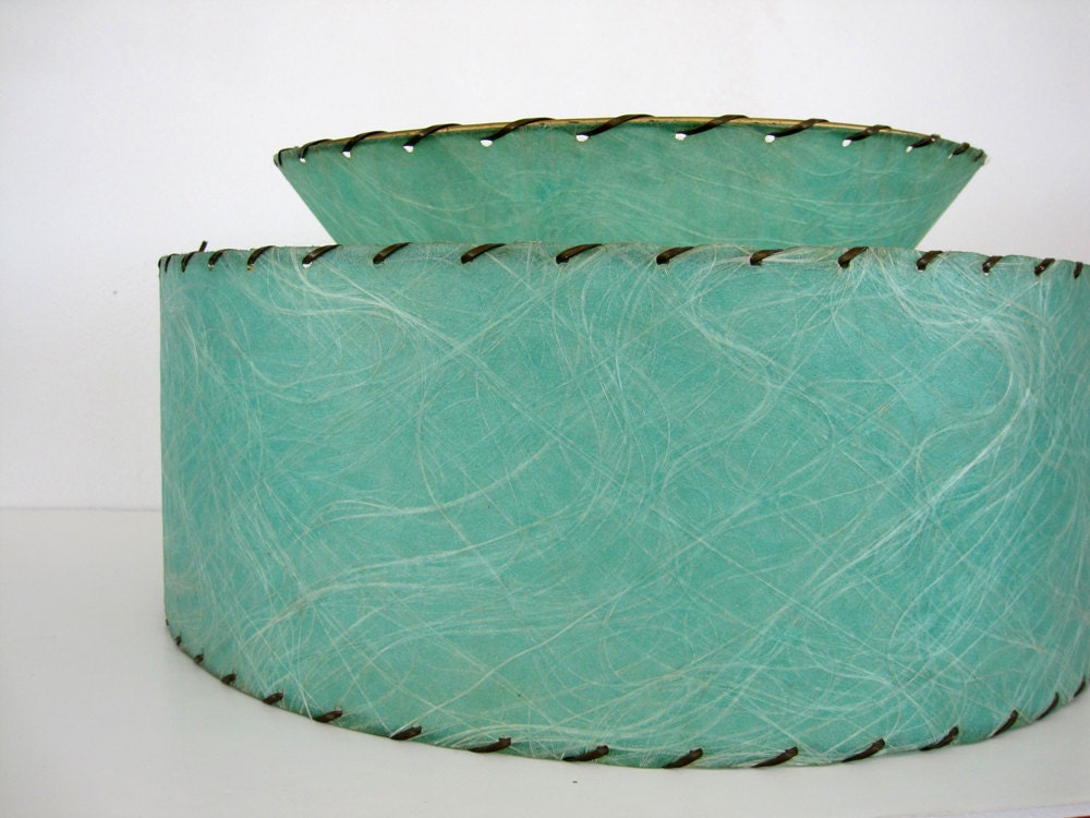 Fiberglass Lamp Shade Two Tier Mid Century 1950 Turquoise