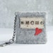Mini book -key chain for mom mothers day with red heart notebook journal felted wool rustic paper shabby chic paper gift for her neutral