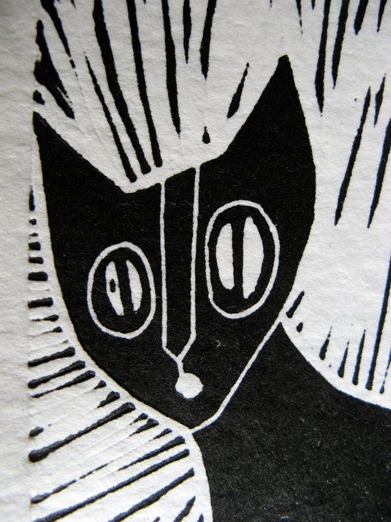 Items similar to Cat lino-cut - original print on Etsy