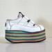 Rave 90's Vintage Leather Stacked Rainbow Platform Wedge Sneakers // Size - 6.5 to 7