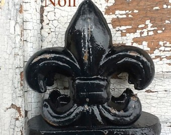 Black Fleur De Lis Business Card Holder -Metal-Distressed Cast Iron-Shabby Chic- French-Jet Black -Metal-Office Desk -Ebony Black-Spring