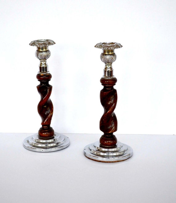 Antique English Barley Twist Candle Holders