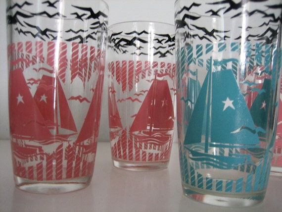 Nautical Themed Drinking Glasses Sailboats Pink