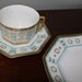 Antique Limoges Teal and Gold Three Piece Cup and Saucer with Plate
