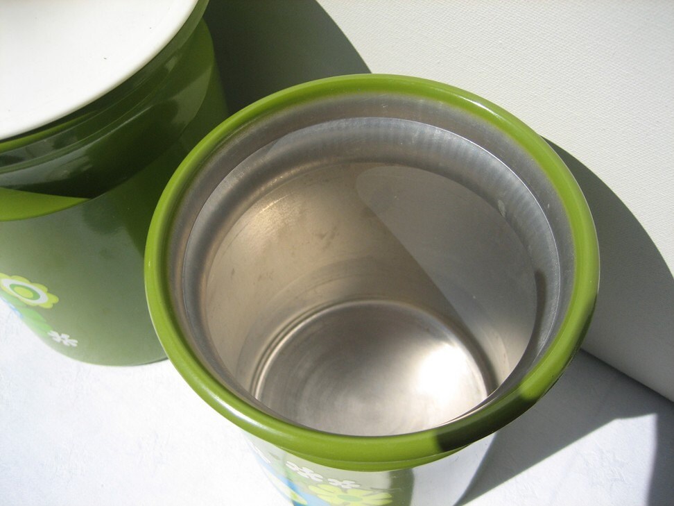 Kromex Canister Set Green Enamel 1960s Retro Flowers