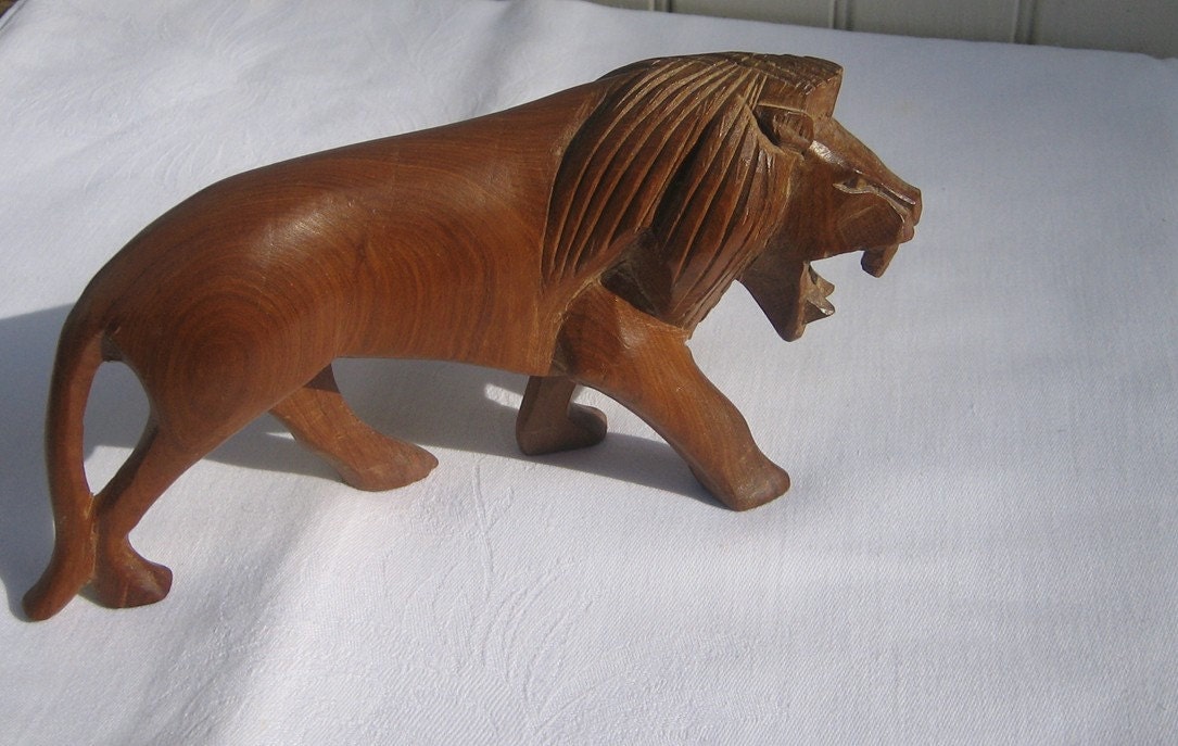 wooden lion statue