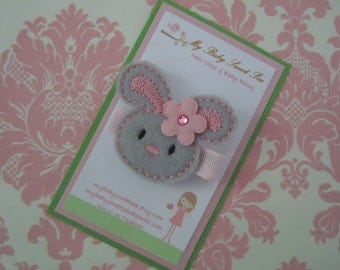 girl hair clip - grey bunny hair clip - no slip hair clip