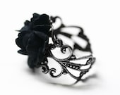 Black Rose Ring in Silver - Adjustable Black Rose Ring in Silver - Adjustable