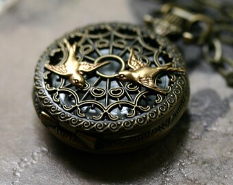 Pocket Watch Necklace with Birds