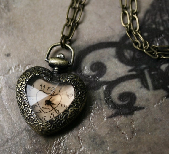 Victorian Heart Pocket Watch Necklace