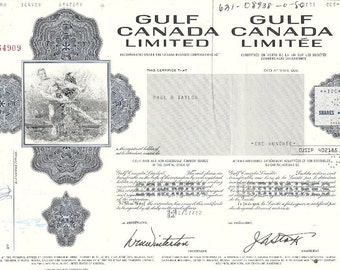 Gulf Canada Limited Vintage Original Stock Certificate, 1970-80's
