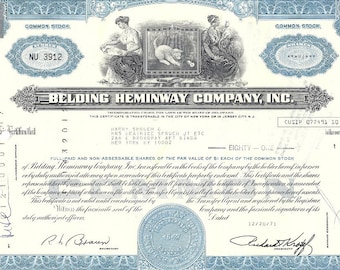 Belding Heminway Company Vintage Original Stock Certificate (blue), 1970s