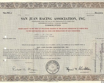 San Juan Racing Vintage Original Stock Certificate (brown), 1960's