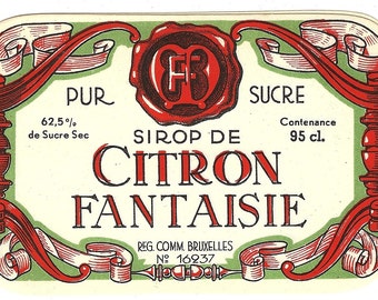 Add a Splash of Citrus Sirop de Citron Fantaisie Vintage Label, 1940s