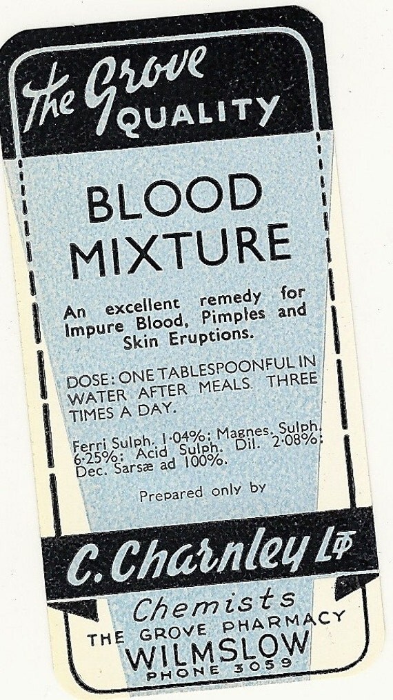 Blood Mixture Quack Medicine Label by thecollectiblechest on Etsy