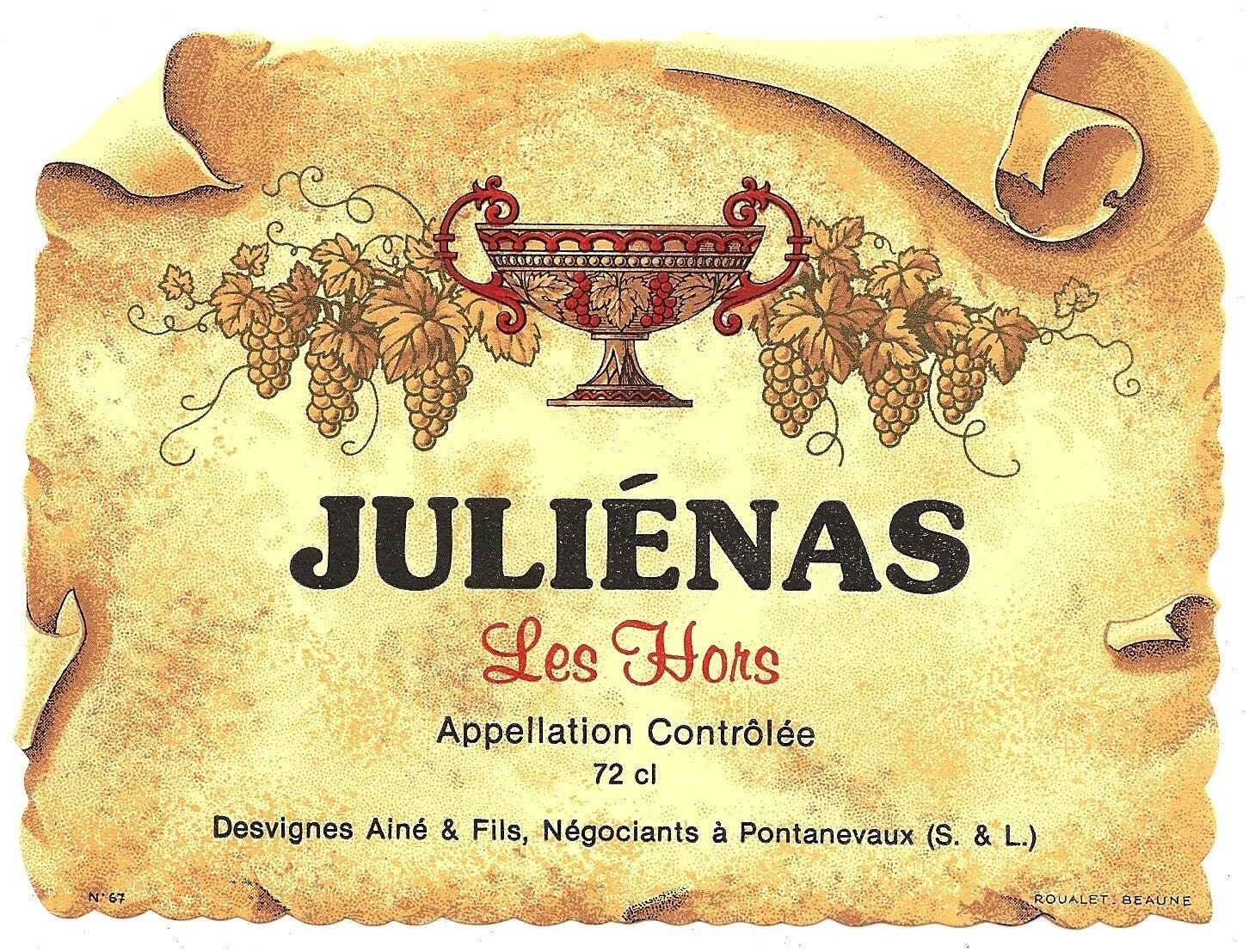 julienas les hors vintage wine label 1940s