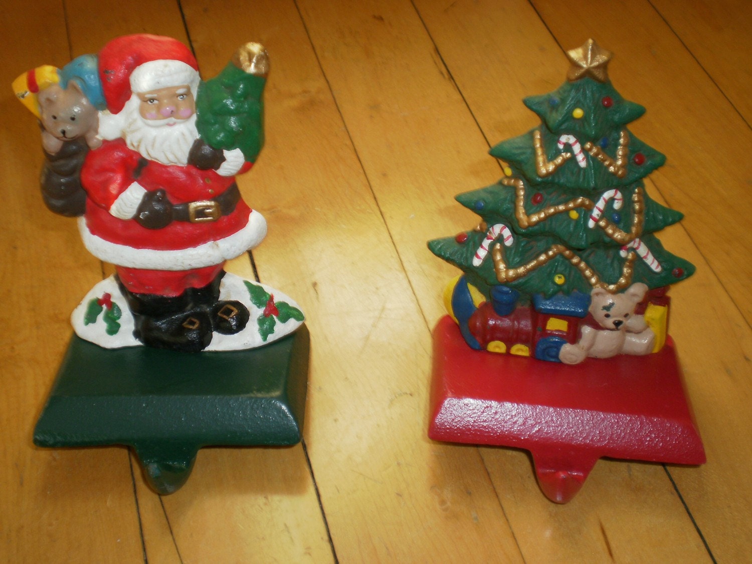 Vintage Cast Iron Mantel Stocking Holder Pair