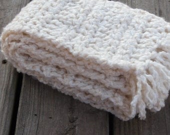 Chunky Cream Ivory Ladies Long Crochet Scarf