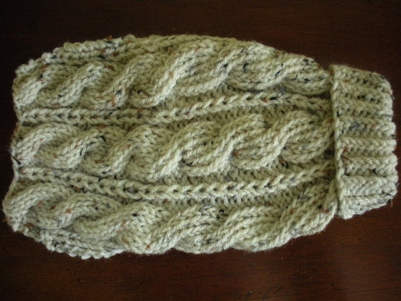 Dog Sweater Chunky Cable Knit Oatmeal Tweed Small