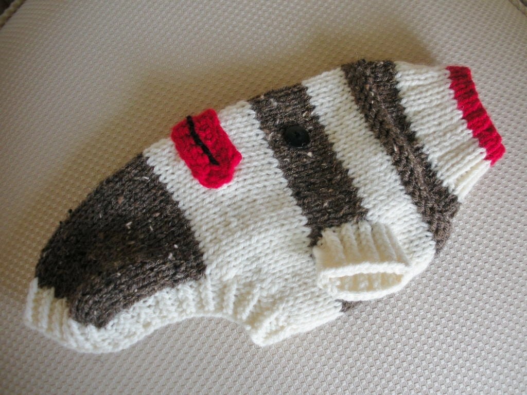 Sock Monkey Dog Sweater XSmall Small Medium by bychancedesigns
