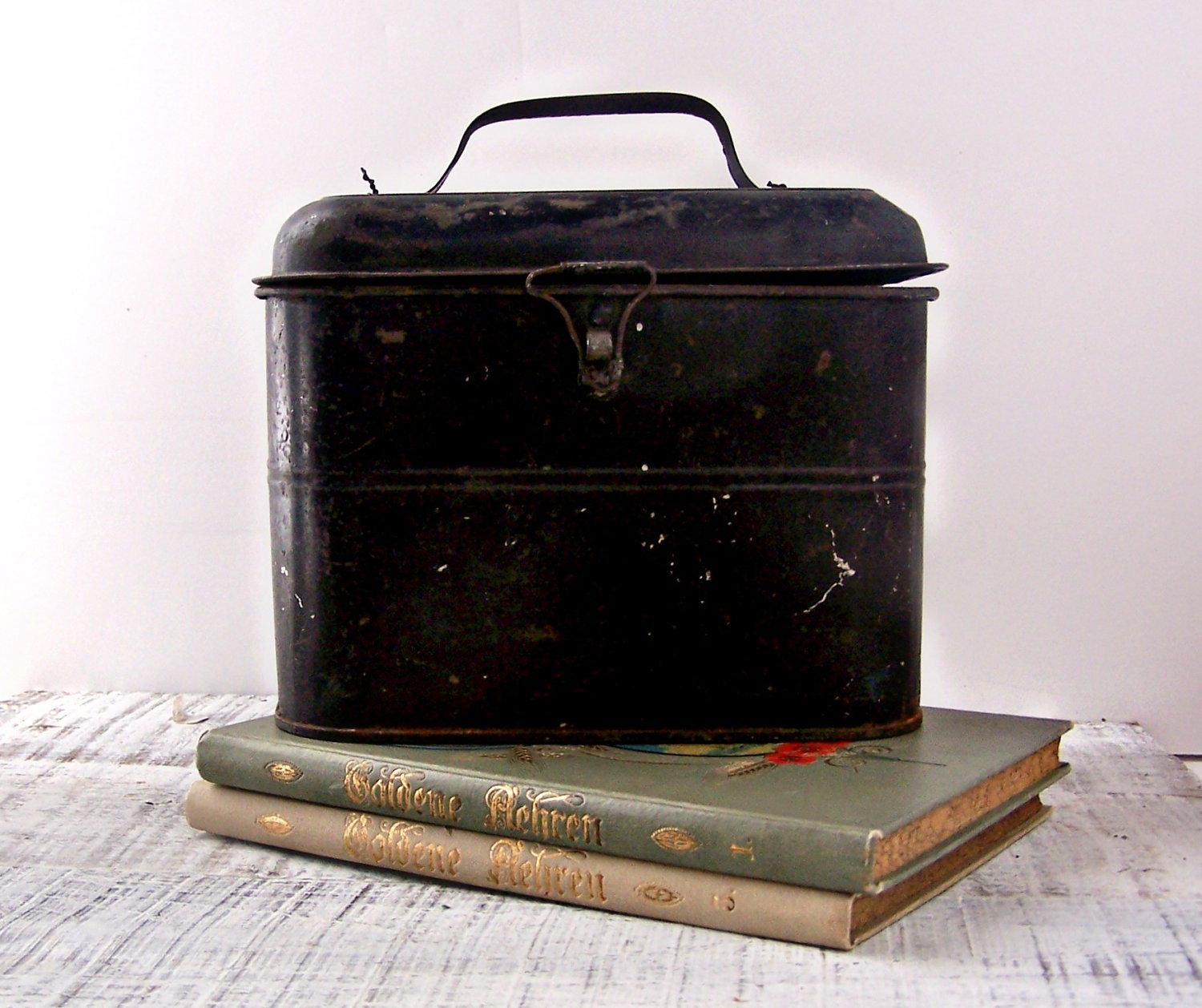 Vintage Antique Black Metal Lunch Box