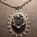 Black Rose Cameo Necklace with Ornate Old World Lace Antique Silver Setting