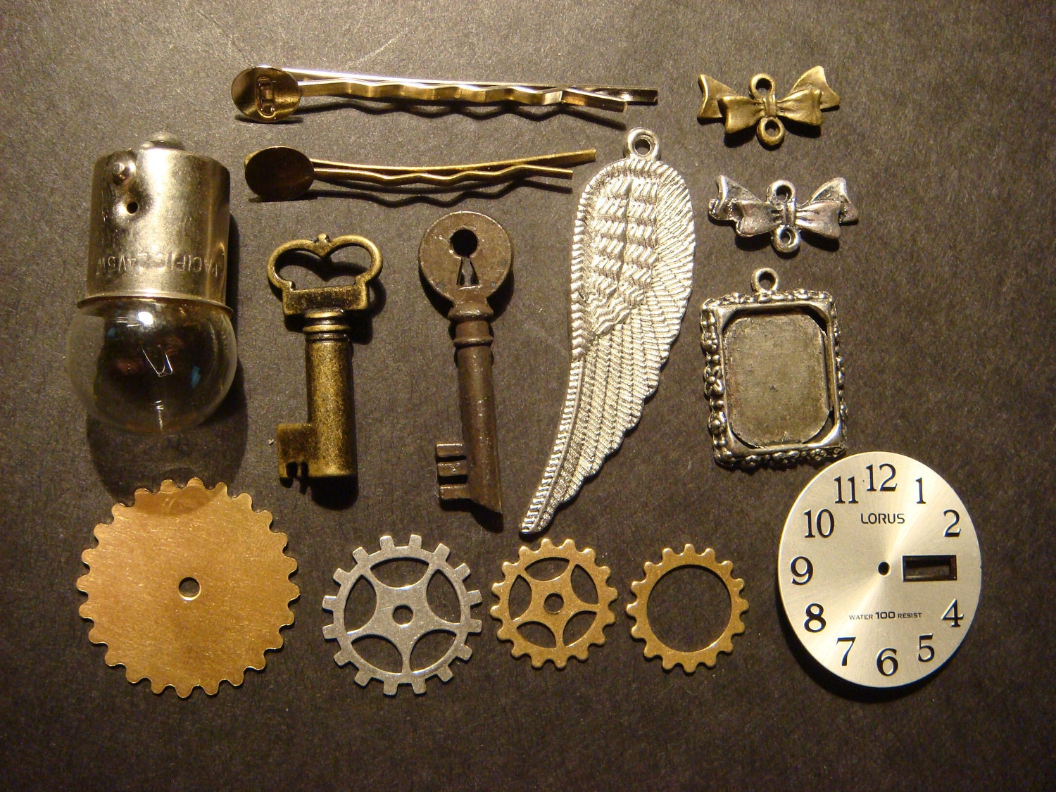 Steampunk Supplies Keys Clock Gears Watch PartsWings...for