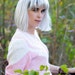 my fuzzy valentine "" pastel pink and white sweater with faux pearls