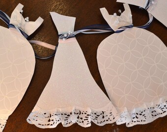 Wedding Dress Garland Paper Bridal Shower Decoration Sparkly White, Navy Blue, Pink, Light Blue, Lace, Vintage, Pearls