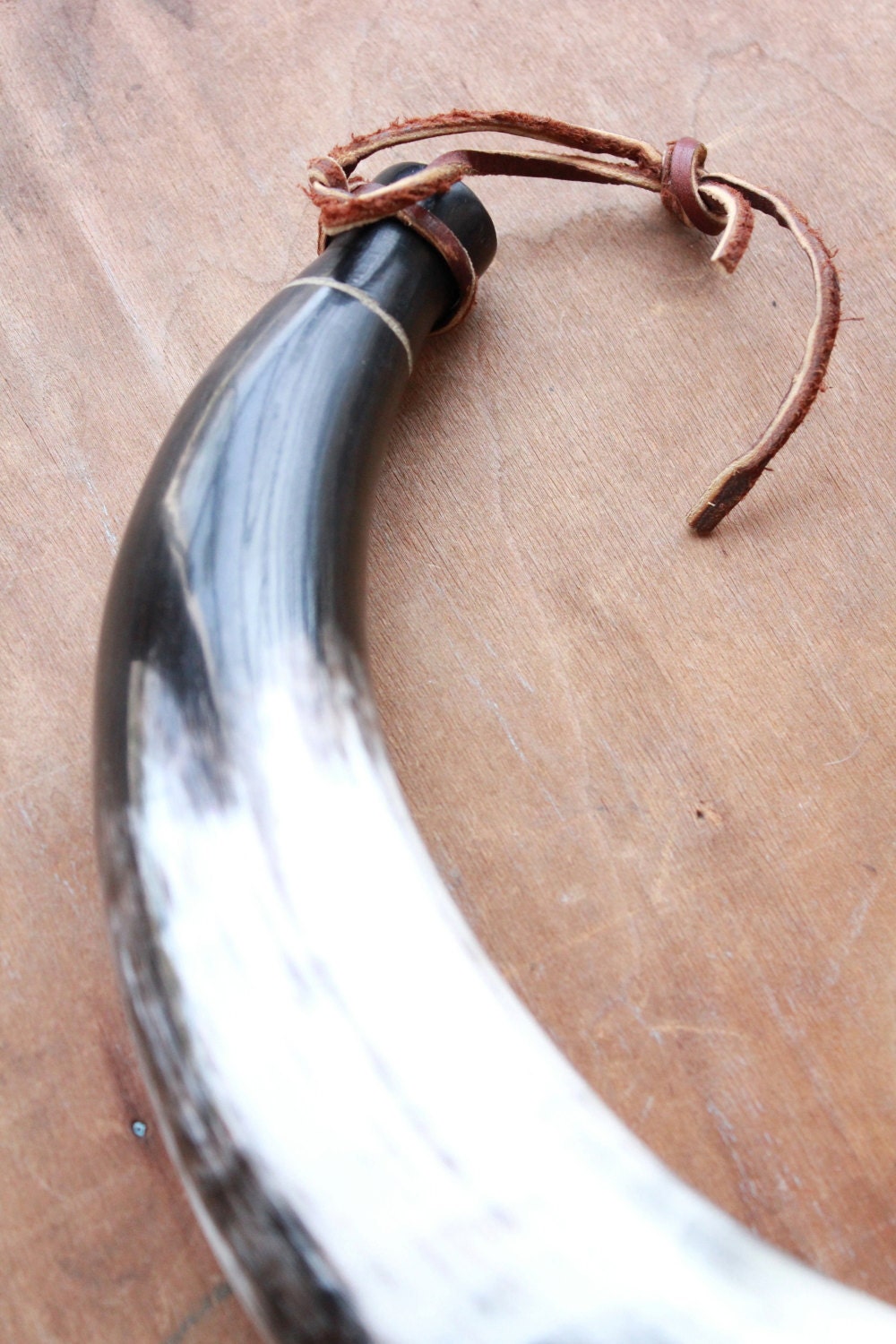 Vintage 60's Cow Horn bugle with leather strap