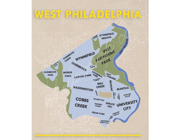 Items similar to West Philadelphia Neighborhoods Map on Etsy