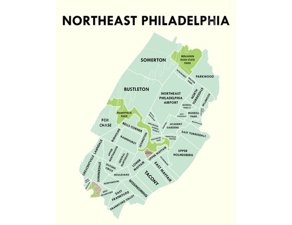 Items similar to Northeast Philadelphia Neighborhoods Map on Etsy