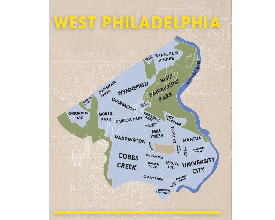 West Philadelphia Neighborhoods Map by PhilaMapCo on Etsy