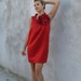 Plush hot red dress-tunic with a large red, handmade flower