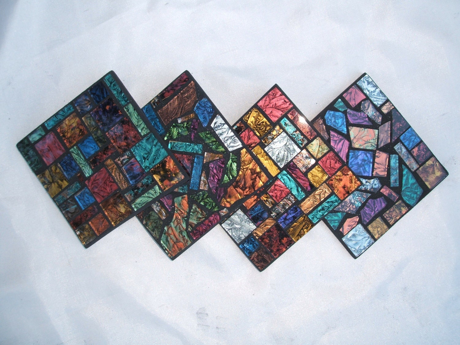 Mosaic Coasters w / Multicolored Van Gogh Stained Glass Set