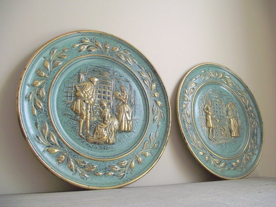 Decorative Wall Plates Set of 2 Vintage Elpec Metal Relief