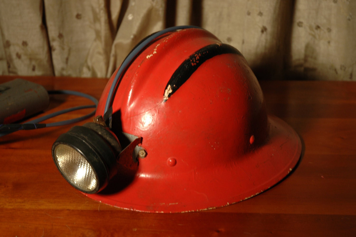 Vintage 1960s Fiberglass Hard Hat with Headlamp by artdecotime