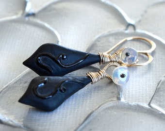 Australian Opal, Black Onyx, Silver Earrings