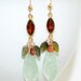 long Feminine Earrings, Prehnite, Garnet, Tourmaline, Gold Filled