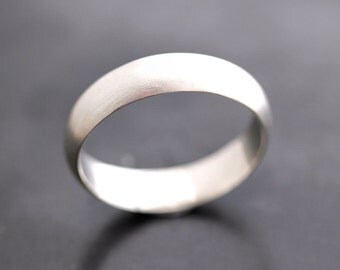 Men's Wedding Band, Matte 5mm Half Round Brushed Unisex Recycled Metal Argentium Sterling Silver Ring Men's Ring - Made in Your Size