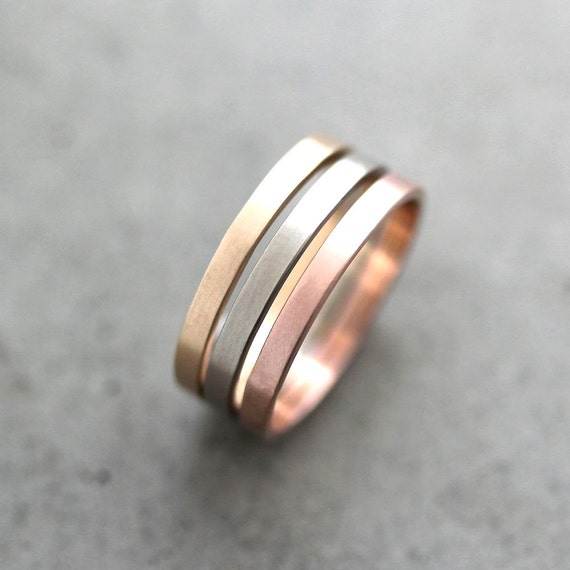  Gold  Wedding  Band Stacking Rings  Mixed  Metal 2mm Recycled 14k