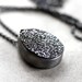 Black Druzy Necklace, Night Black Drusy Oxidized Sterling Silver Pendant Necklace - Tuxedo - Made to Order