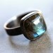 Labradorite Ring, Blue Flash Labradorite Oxidized Recycled Argentium Sterling Silver Ring - Size 9 - Eye Of The Storm
